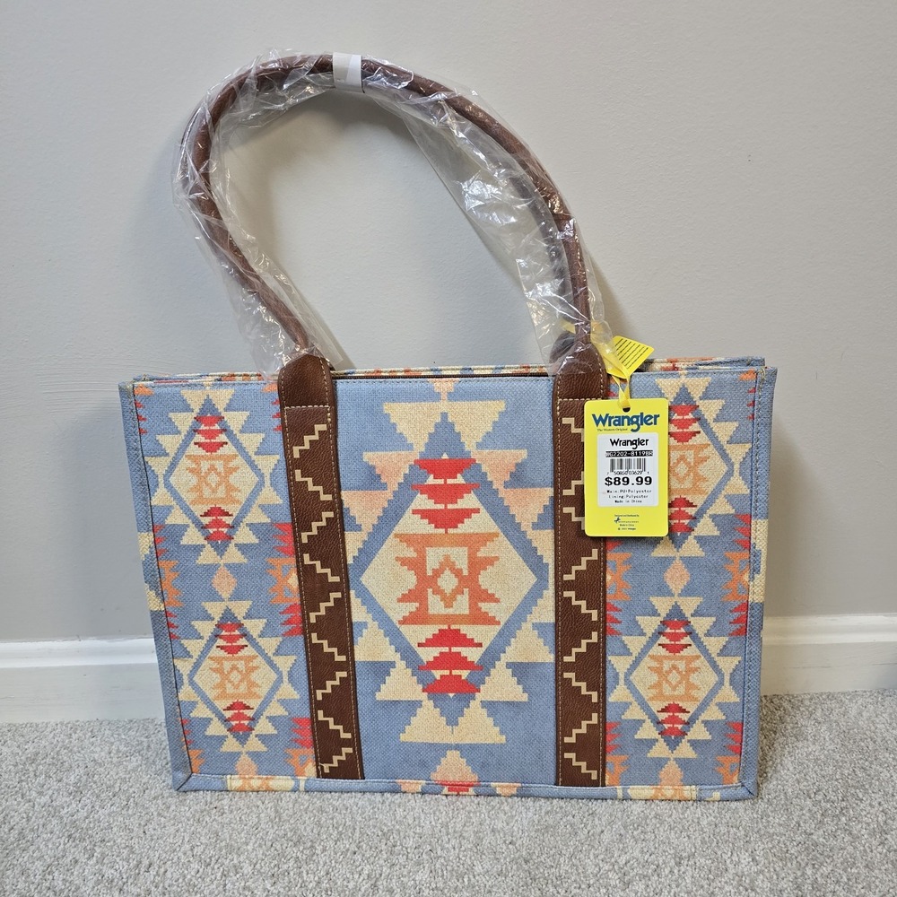Wrangler Southwestern Aztec Dual Sided Print Canvas 17" Wide Tote Rodeo‎ Cowgirl